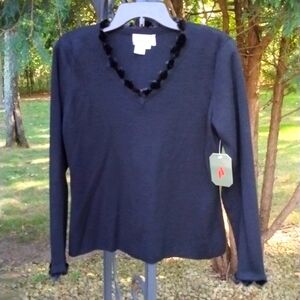 NWT Adrianna Papell Mink trimmed black sweater size Large